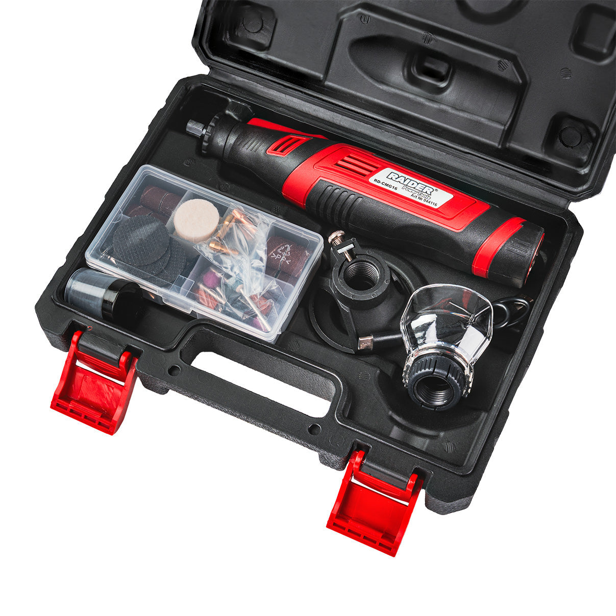 Set mini polizor drept RD-CMG16 8 V 2 Ah 127 accesorii, Raider 044116