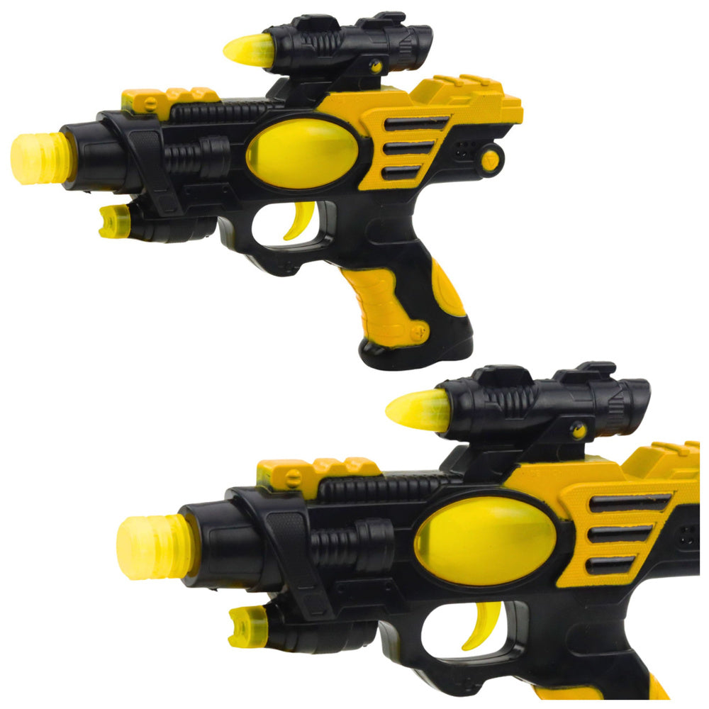 Pistol de jucarie futurist cu efecte luminoase si sonore, 25 x 17 x 4.5 cm, galben / negru, Lean 23214