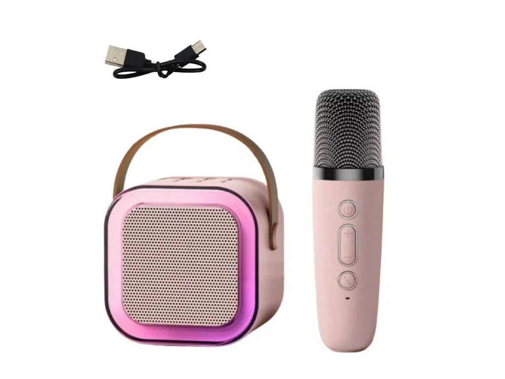 Set karaoke cu boxa si microfon wireless K12 RGB, bluetooth, roz, Lean 24548