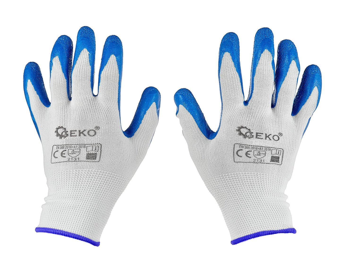 Manusi de protectie din poliester si acoperite cu latex, marimea 11, alb / albastru, Geko G75050