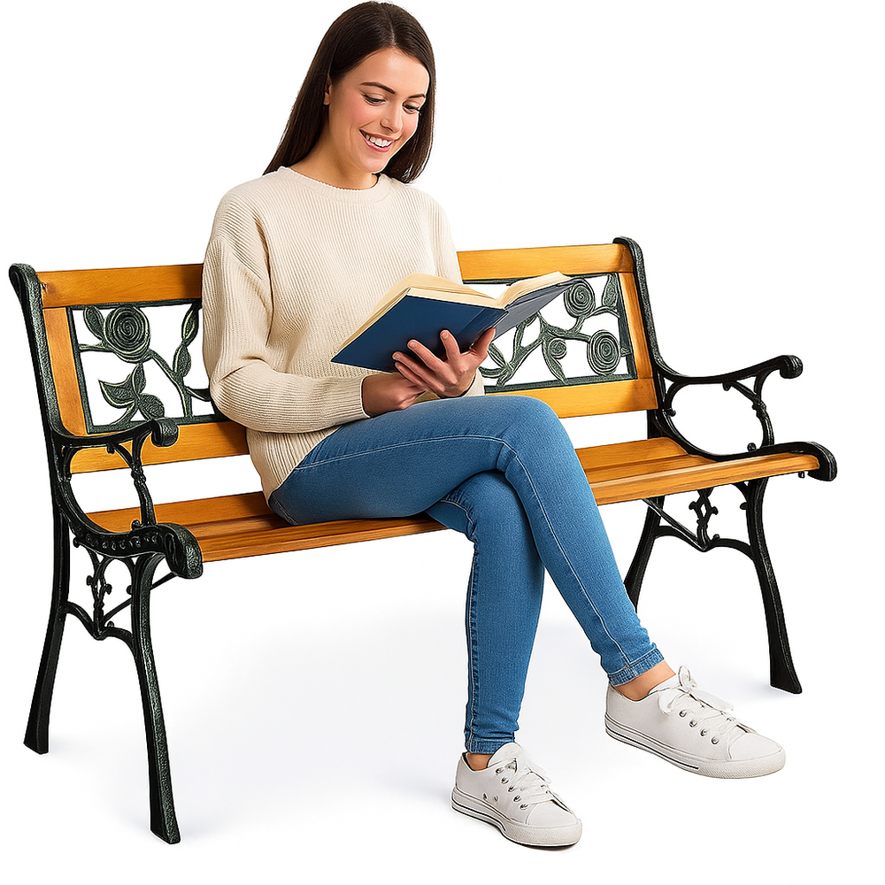 Banca de gradina din lemn cu spatar de metal, Lean 26567