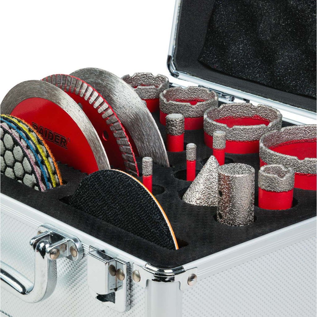 Set discuri si burghie diamantate, 28 bucati, Raider 157869