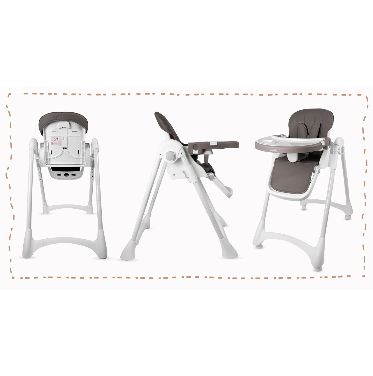 Scaun inalt pliabil pentru hranire cu roti, alb / gri, MalPlay 113159
