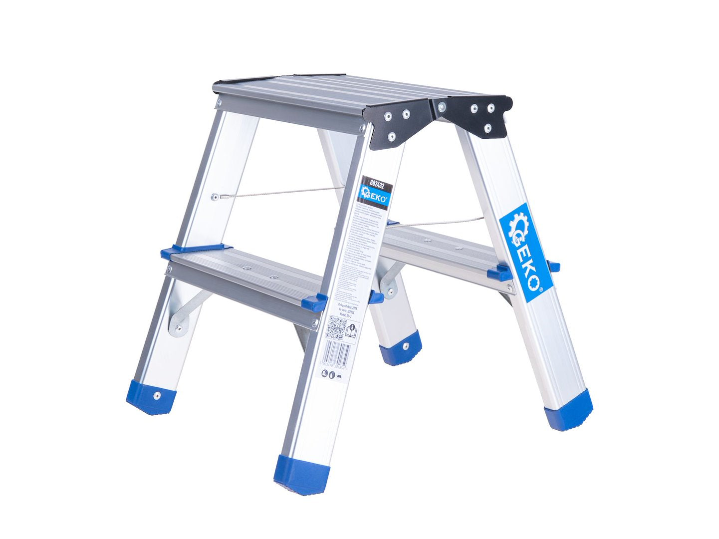 Scara dubla din aluminiu cu 2 trepte, capacitate maxima 150 kg, Geko G02432