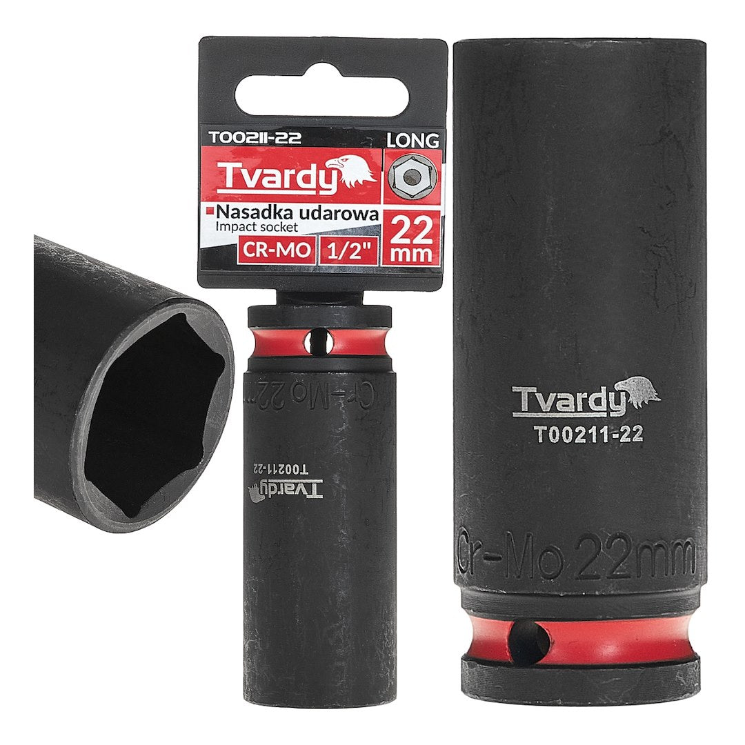 Cheie tubulara de impact lunga in 6 puncte 1 / 2", 22 mm, Cr-Mo, Tvardy T00211-22