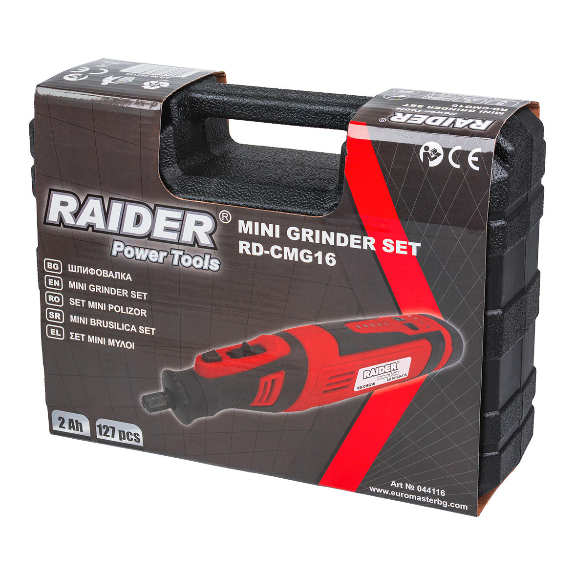 Set mini polizor drept RD-CMG16 8 V 2 Ah 127 accesorii, Raider 044116