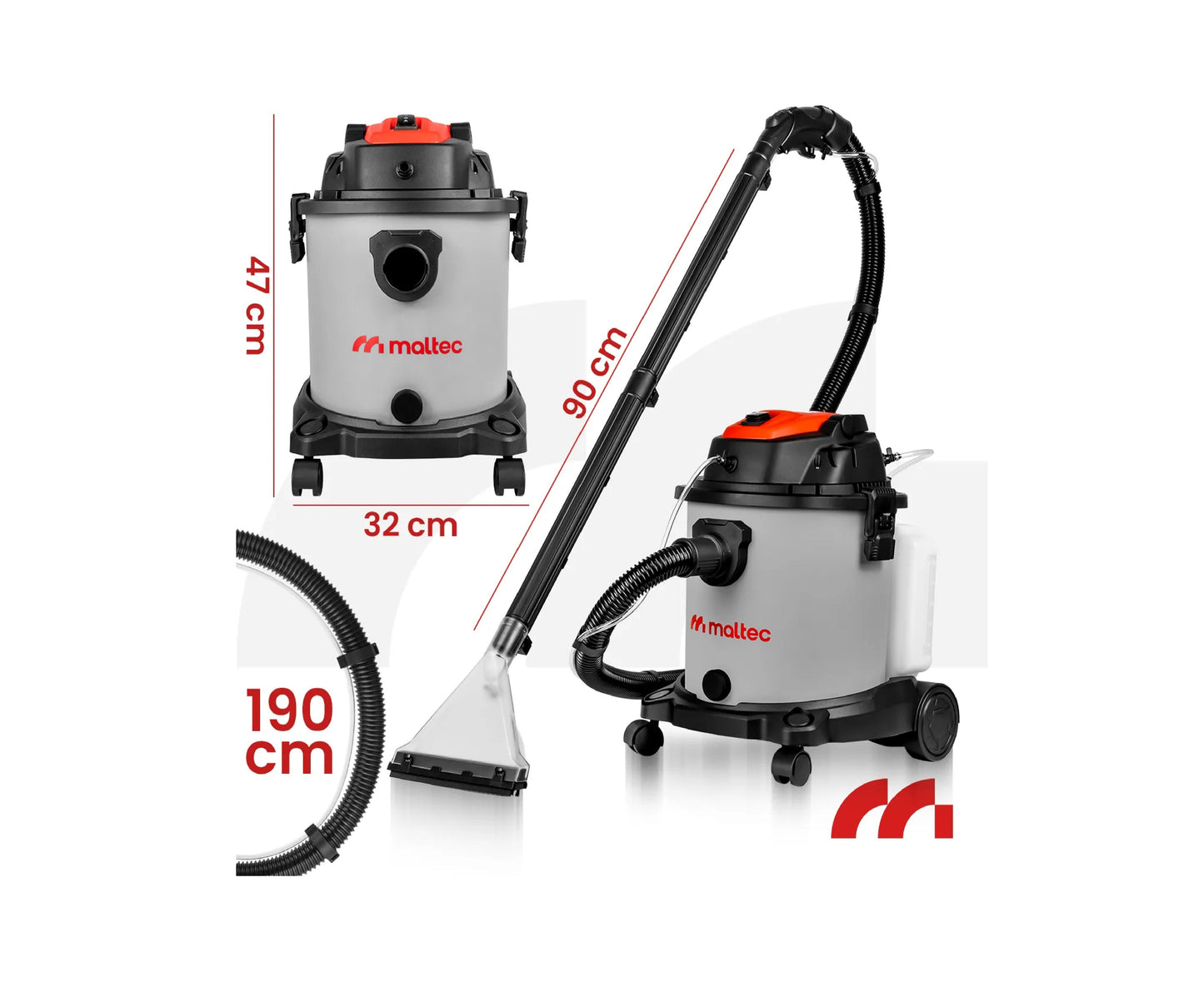 Aspirator pentru tapiterie si covoare MasterWash2200 4 in 1, duza ingusta, 2200 W, MalTec 112707