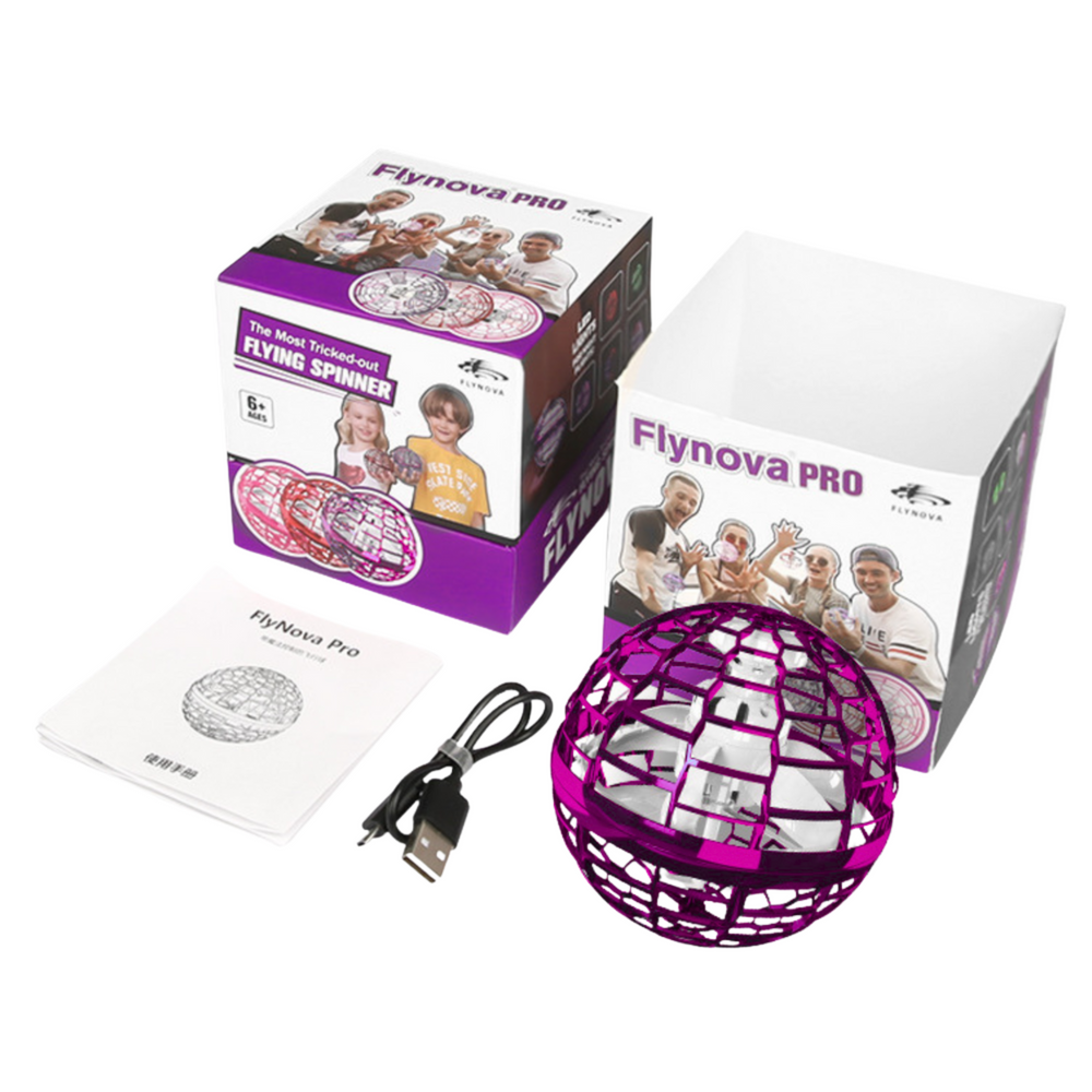 Minge rotativa zburatoare Flynova cu LED, roz, control manual, 10 cm, Lean 24968