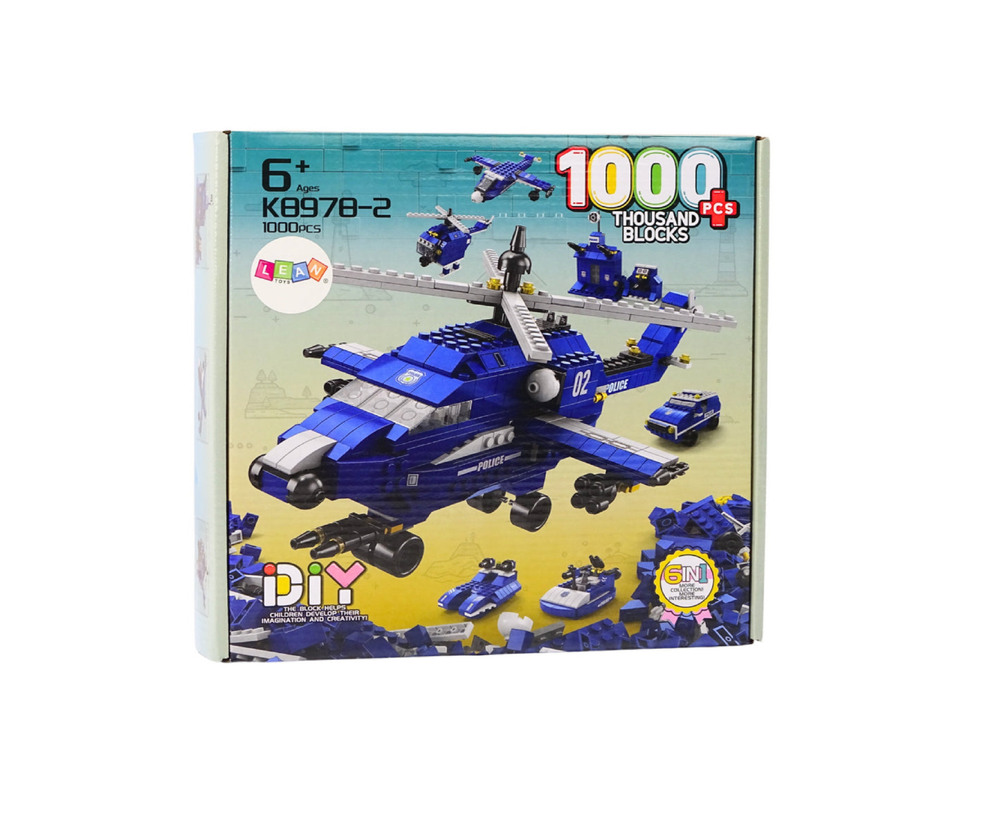 Set de constructie Elicopter de politie 6 in 1, 28 x 28 x 6 cm, 1000 piese, Lean 18322