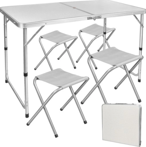 Set masa pliabila de camping cu 4 scaune, gri, 120 × 60 × 66 cm, Lean 26603