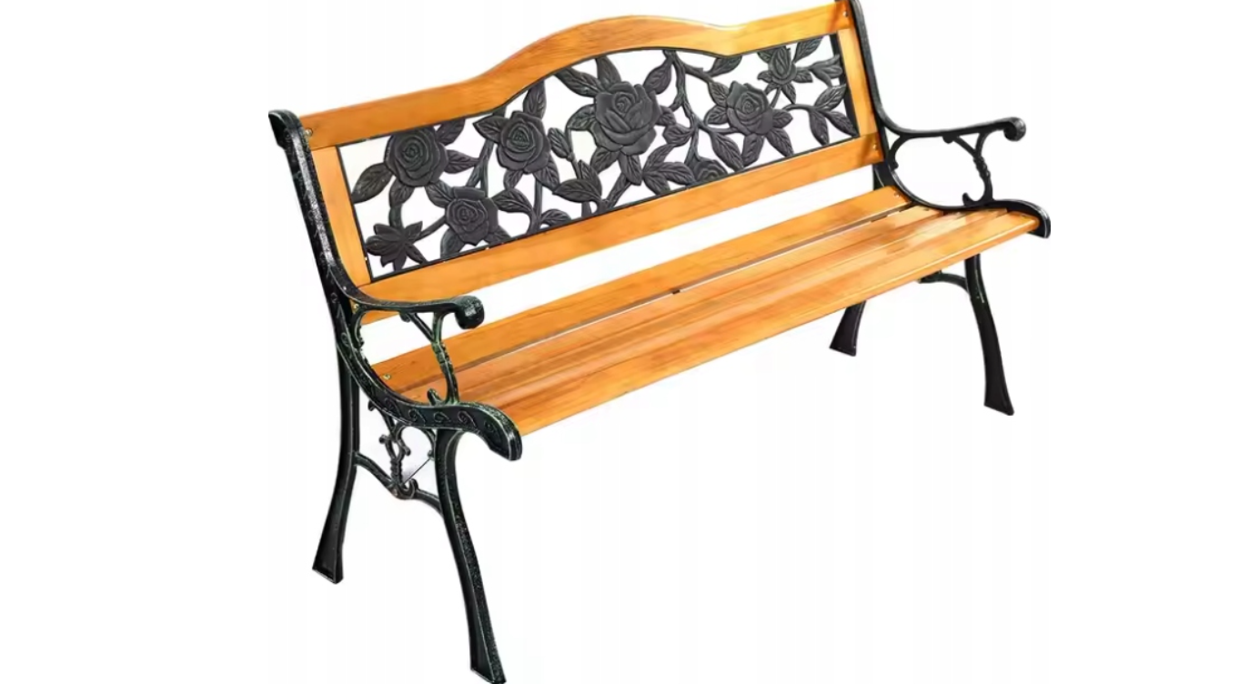 Banca de gradina din lemn cu spatar din metal, 73 x 125 cm, Lean 26570