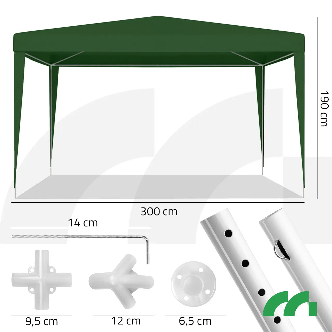 Cort de gradina pavilion, 3 x 3 x 1.9 m, verde, MalTec 112408