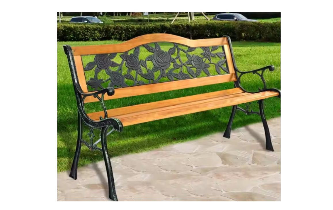 Banca de gradina din lemn cu spatar din metal, 73 x 125 cm, Lean 26570