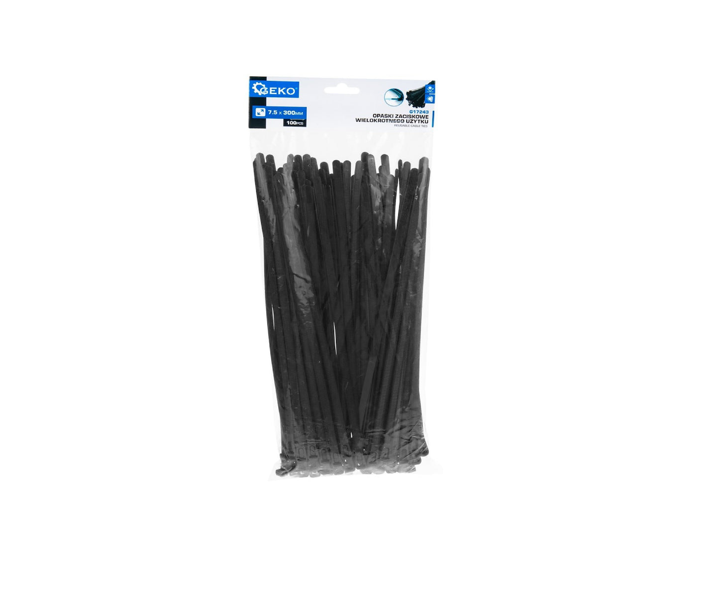 Set legaturi nylon reutilizabile, negru, 7,5x300mm, 100 bucati, Geko G17243