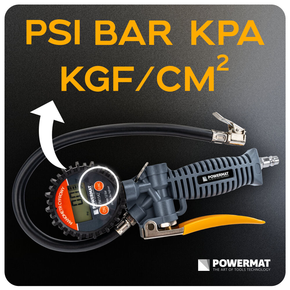 Pistol de umflat cu manometru cu afisaj LCD PM-PDPM-1T, 60 mm, Powermat PM1542