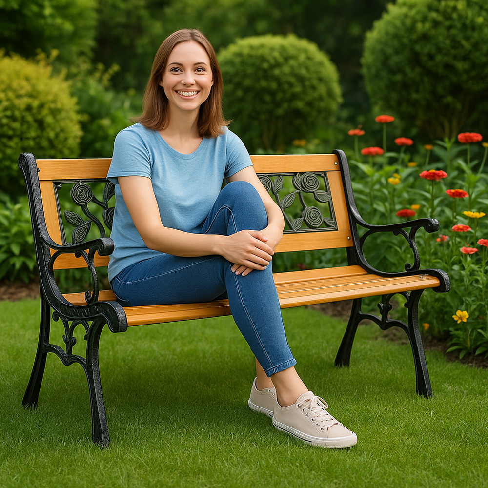 Banca de gradina din lemn cu spatar de metal, Lean 26567