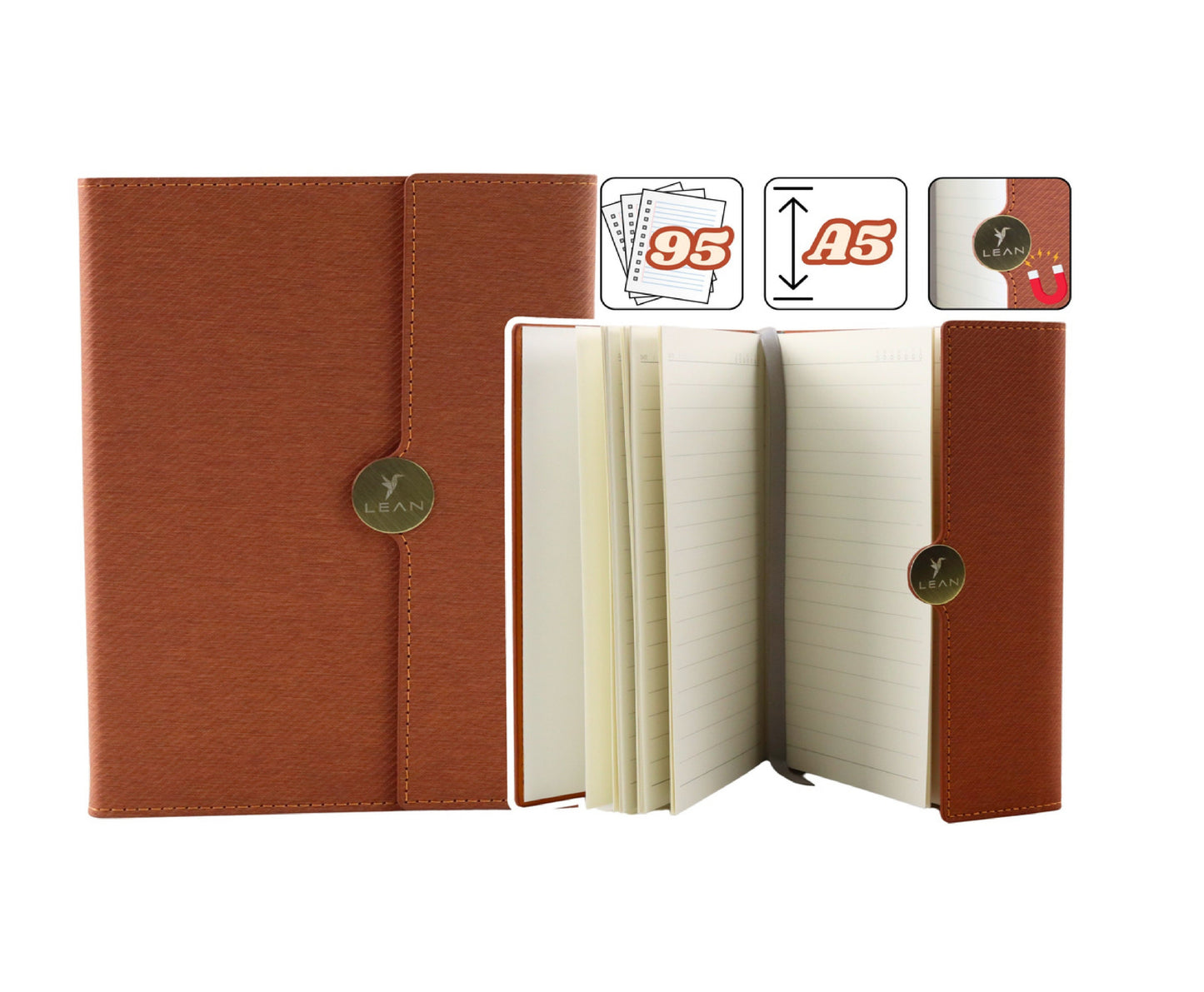 Notepad A5 cu inchidere magnetica, 95 pagini, Lean 20683