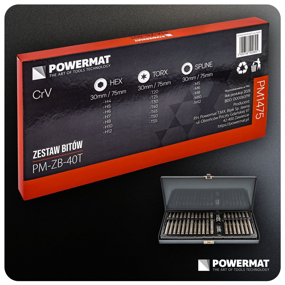Set biti de impact PM-ZB-40T, 40 bucati, Powermat PM1475