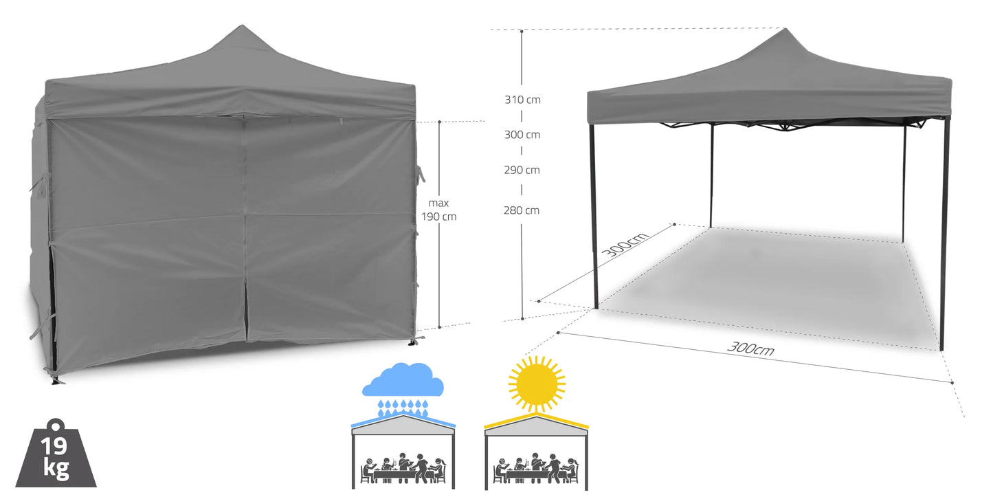 Cort de gradina pavilion3 x 3 x 3.1 m, gri, MalTec 112815