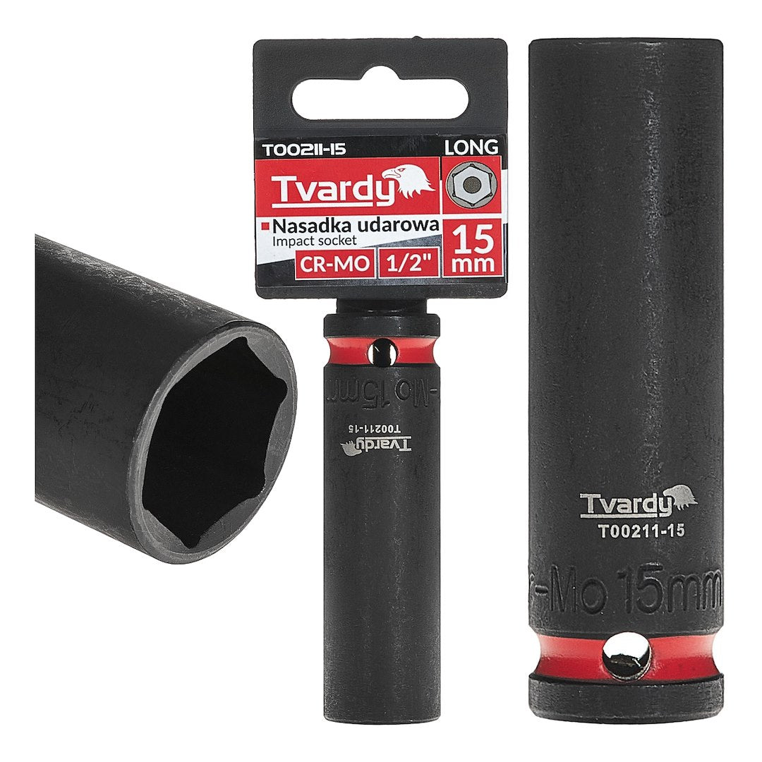 Cheie tubulara de impact lunga in 6 puncte 1 / 2", 15 mm, Cr-Mo, Tvardy T00211-15