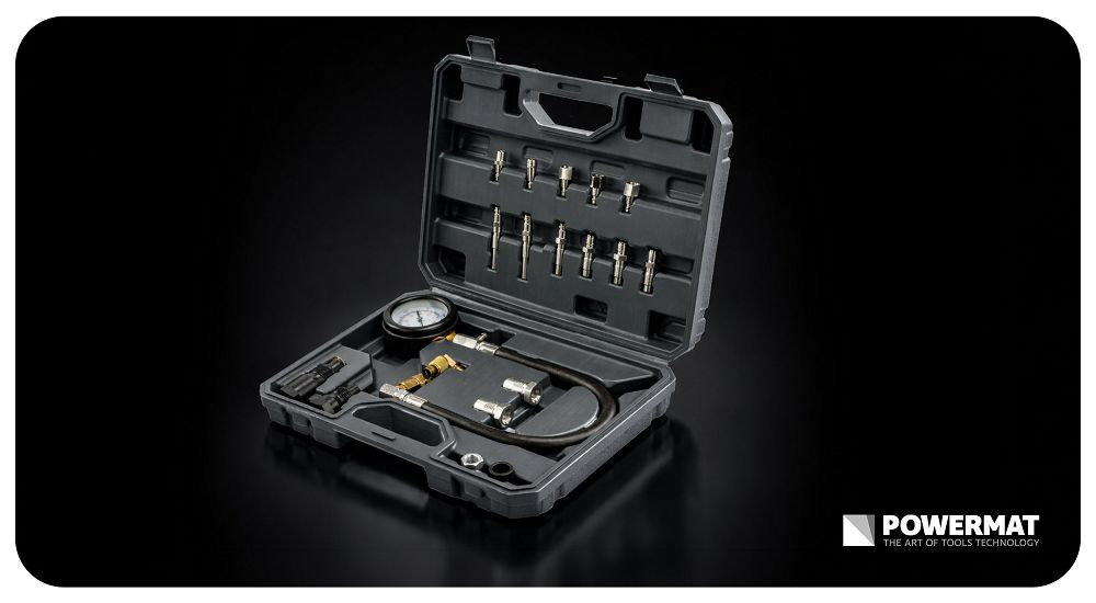 Kit manometru compresie motoare diesel PM-MCSD-19T, 19 piese, Powermat PM1523