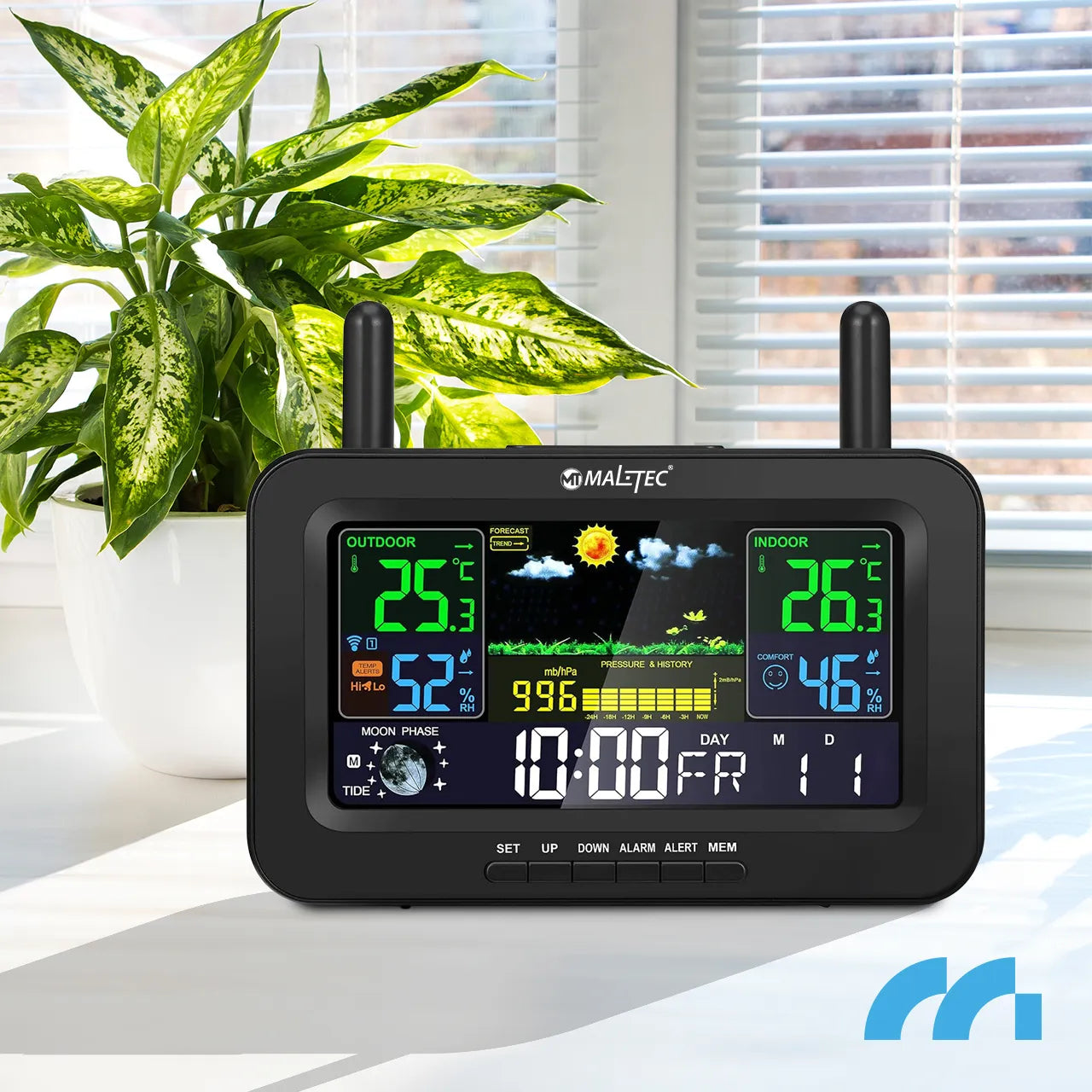 Statie meteo wireless, termometru, barometru, alarma, masurare temperatura, umiditate, negru, MalTec 111979