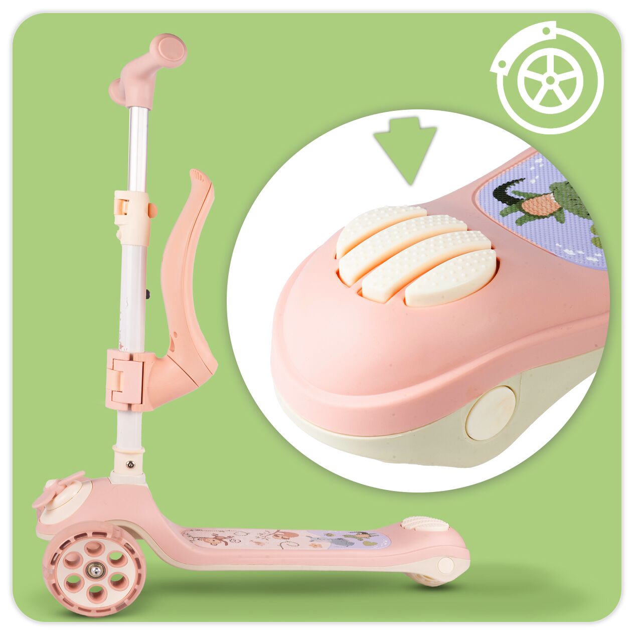 Trotineta cu 3 roti 3 in 1, roz, MalPlay 112334