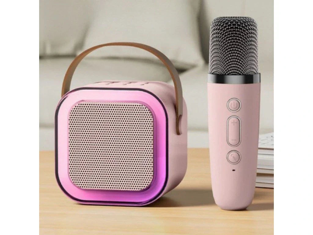 Set karaoke cu boxa si microfon wireless K12 RGB, bluetooth, roz, Lean 24548