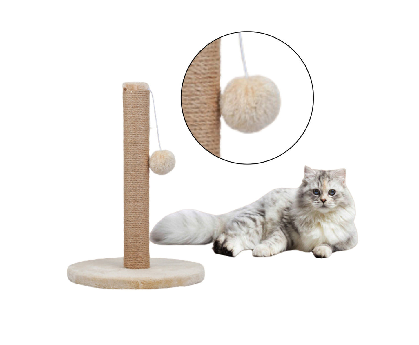 Zgarietor pentru pisici cu sfoara de sisal si snur cu pompon, 40 x 30 cm, Lean 20914