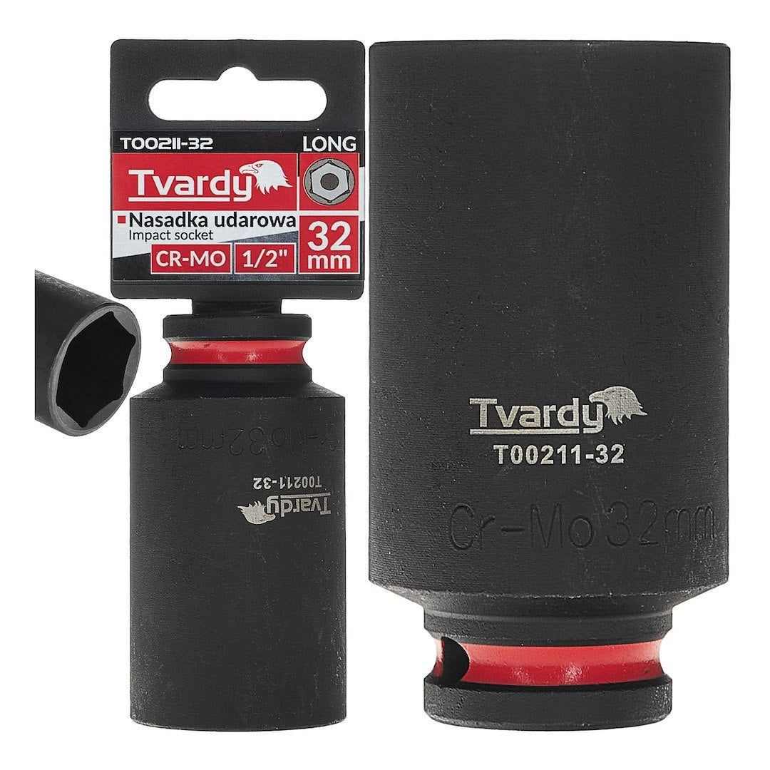 Cheie tubulara de impact in 6 puncte 1 / 2", 32 mm, Cr-Mo, Tvardy T00211-32