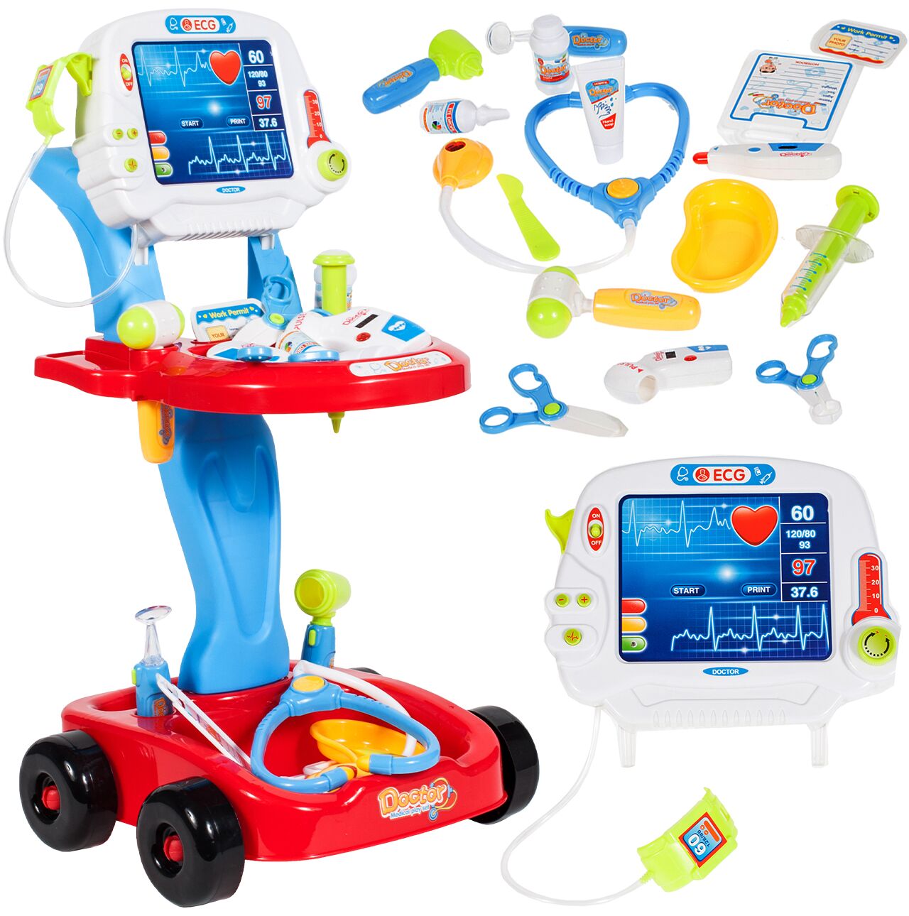 Set medical Little Doctor cu carucior mobil, 17 piese, albastru, MalPlay 104521