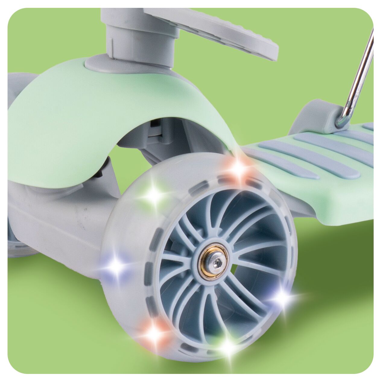 Trotineta pliabila cu 3 roti 3 in 1, roti LED, verde, MalPlay 111338