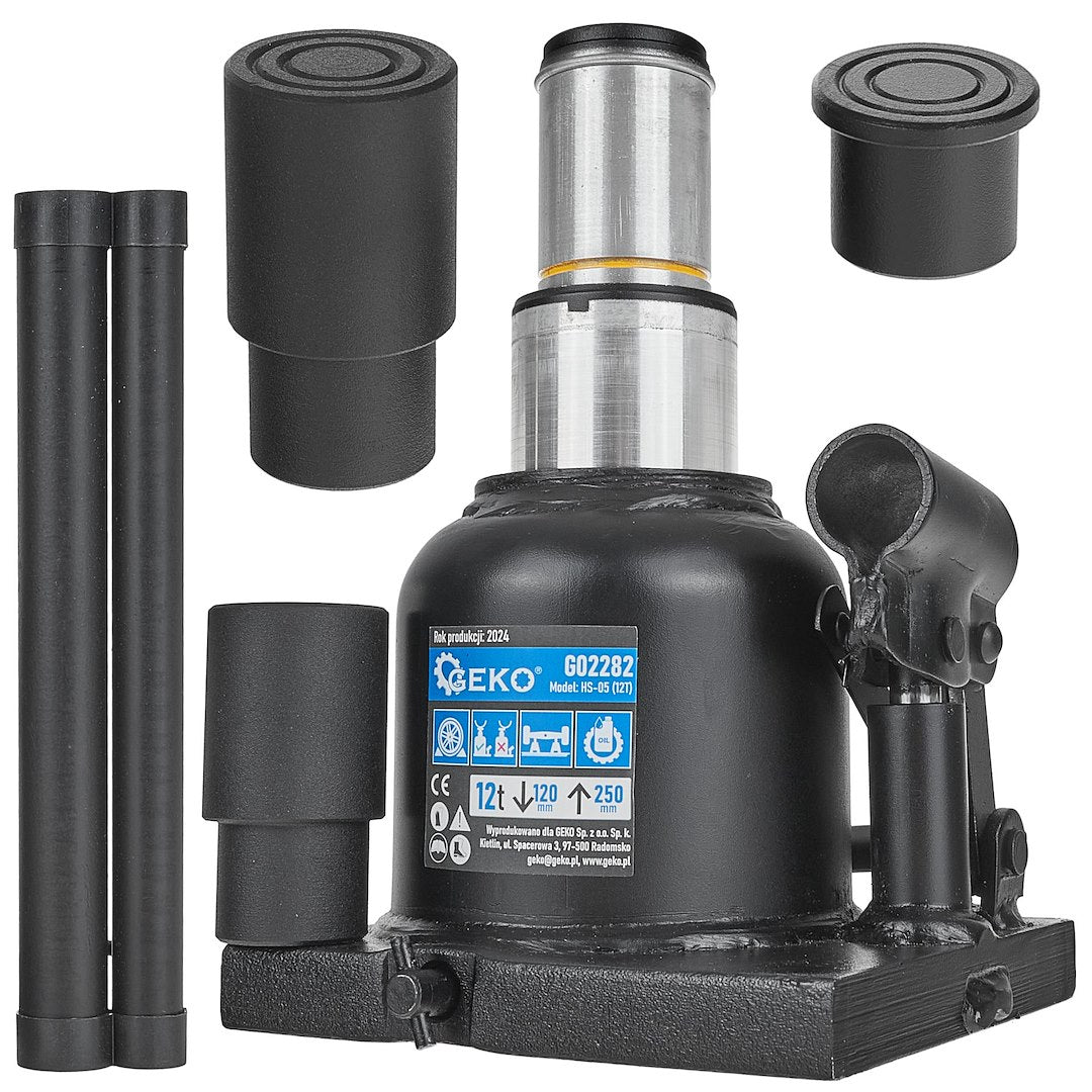 Cric hidraulic in 2 trepte cu profil redus, 12 T, Geko G02282