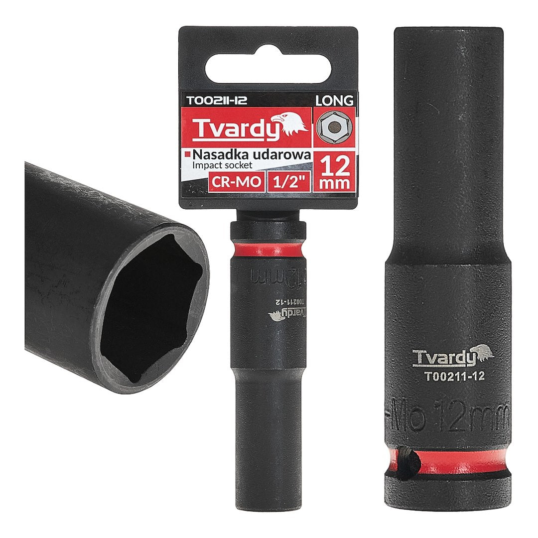 Cheie tubulara de impact lunga in 6 puncte 1 / 2", 12 mm, Cr-Mo, Tvardy T00211-12