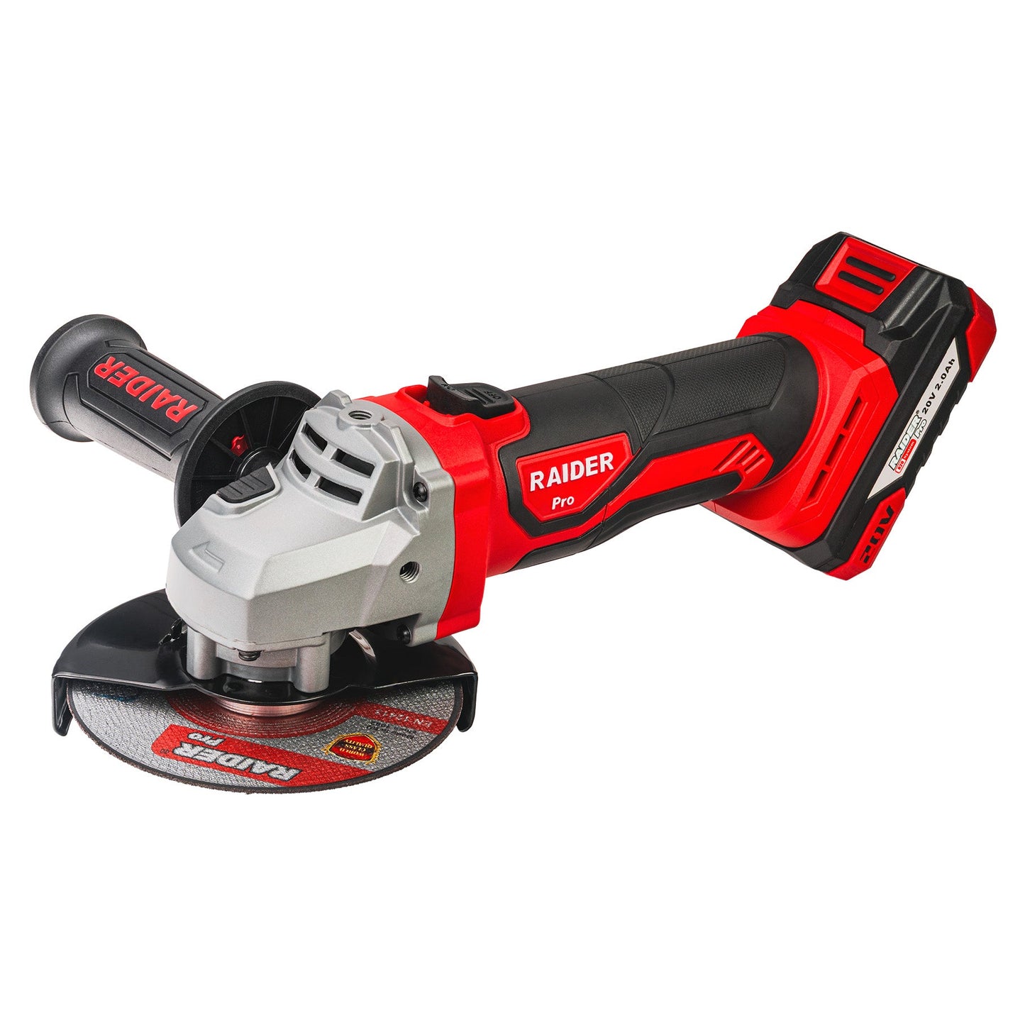 Set bormasina, polizor unghiular si cheie de impact cu acumulator, 2 x 2 Ah, Raider 030255