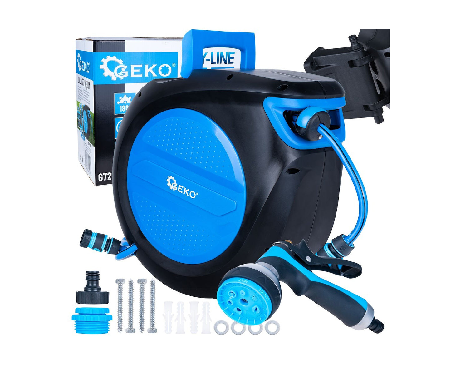 Furtun de gradina cu tambur automat Sky-Line, 1 / 2", 30 m, Geko G72981