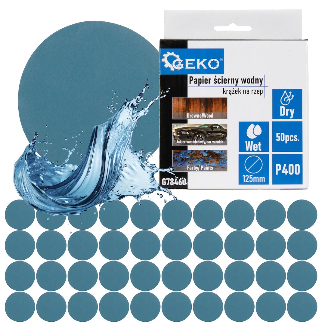 Set hartie abraziva rezistenta la apa, 125 mm, P400, 50 bucati, Geko G78460