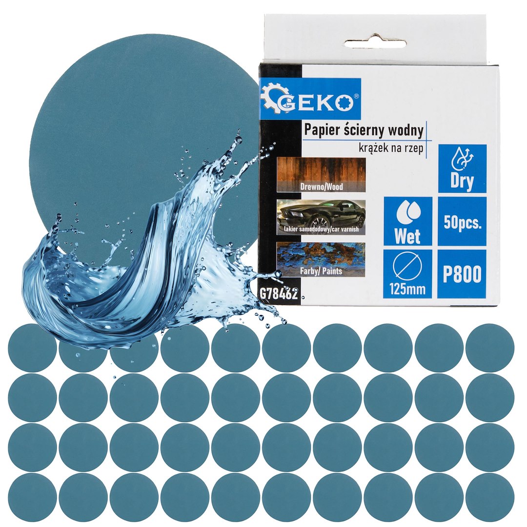 Set hartie abraziva rezistenta la apa, 125 mm, P800, 50 bucati, Geko G78462