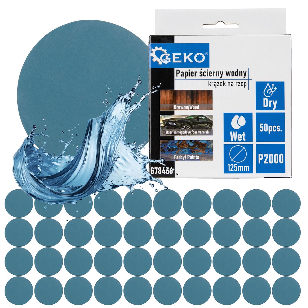Set hartie abraziva rezistenta la apa, 125 mm, P200, 50 bucati, Geko G78466