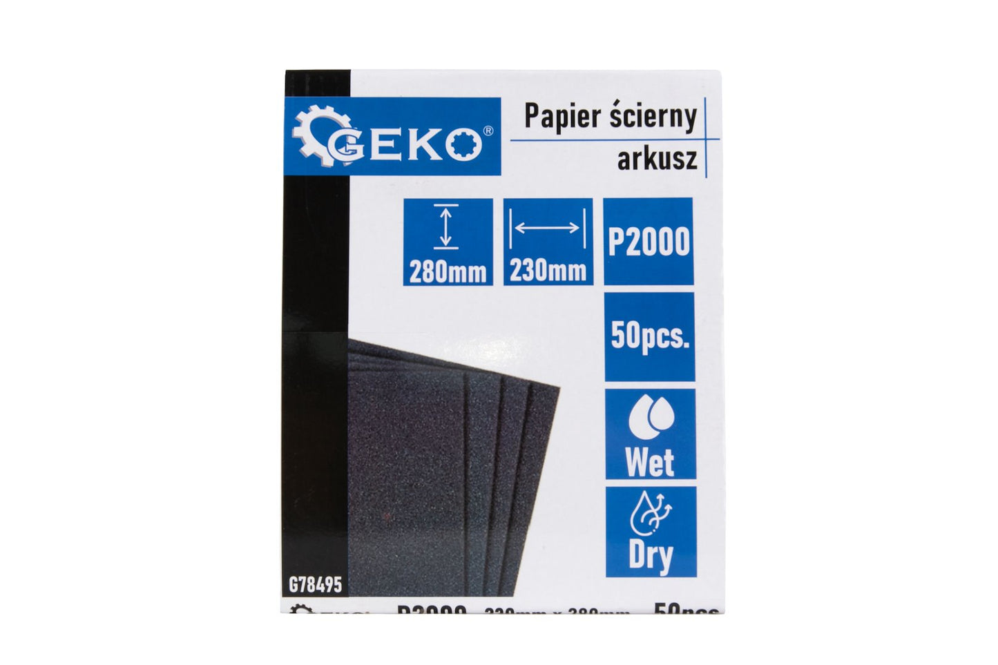 Set hartie abraziva pe baza de apa, 230 x 280 mm, P2000, 50 bucati, Geko G78495