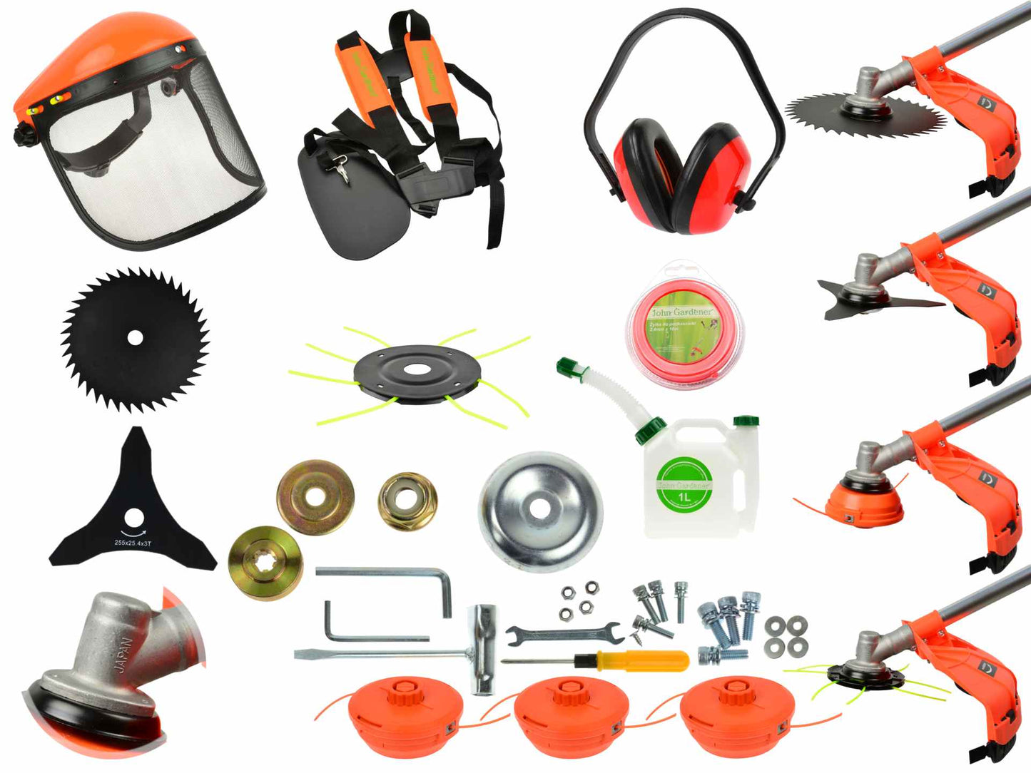 Kit pentru gradina, motocoasa pe benzina John Gardener, 49.7 cm3 , 8 accesorii, G81061