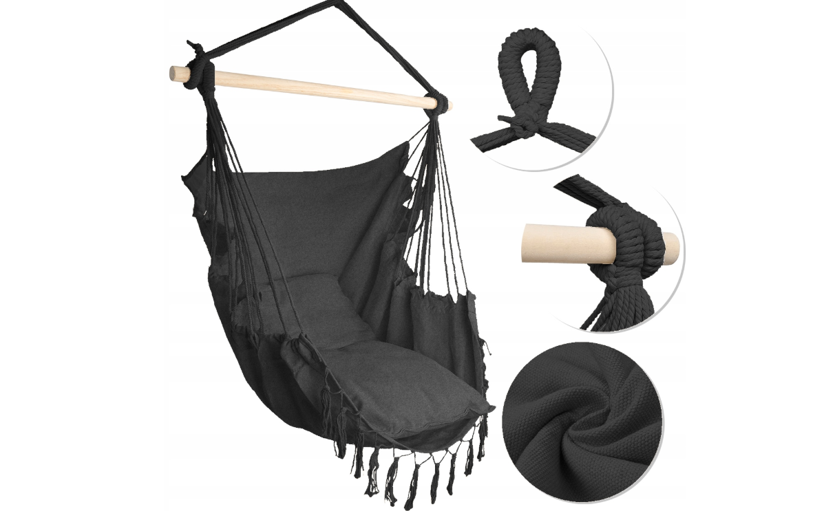 Balansoar suspendat cu perne, negru, 40 x 40 cm, MalTec 112864