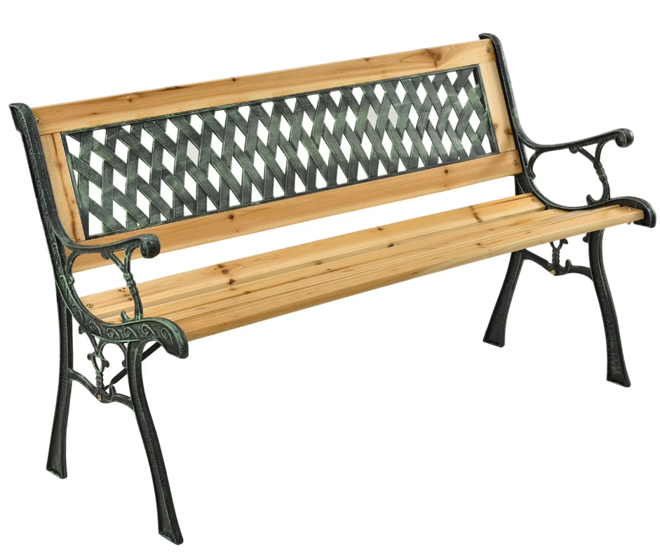 Banca de gradina din lemn cu spatar din metal, 73 x 125 cm, Lean 26568