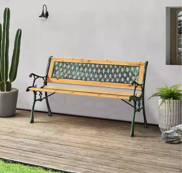 Banca de gradina din lemn cu spatar din metal, 73 x 125 cm, Lean 26568