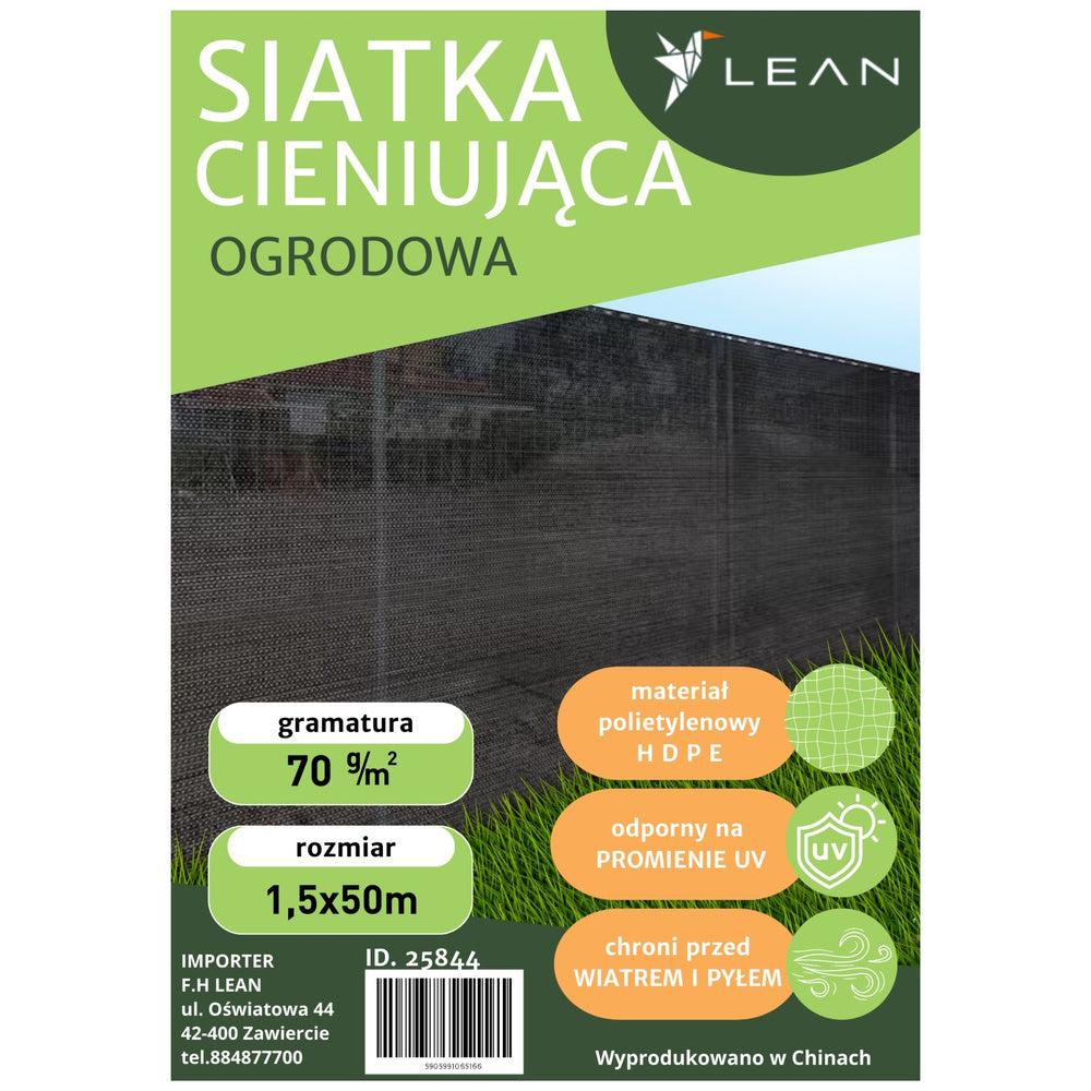 Plasa de umbrire pentru gard, 1.5 m, 50 m, 70g/m², gri inchis, Lean 25844