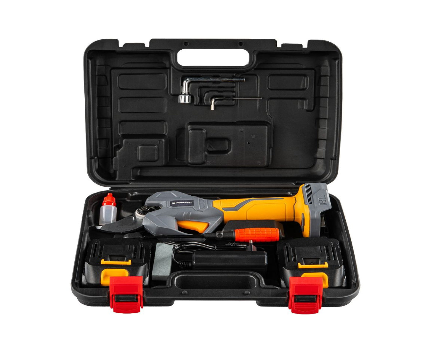 Foarfeca electrica cu acumulator pentru gradina PM-SA-21V-2AM, 30 mm, 1000 W, 2 x 21 V, afisaj LCD, Powermat PM1550