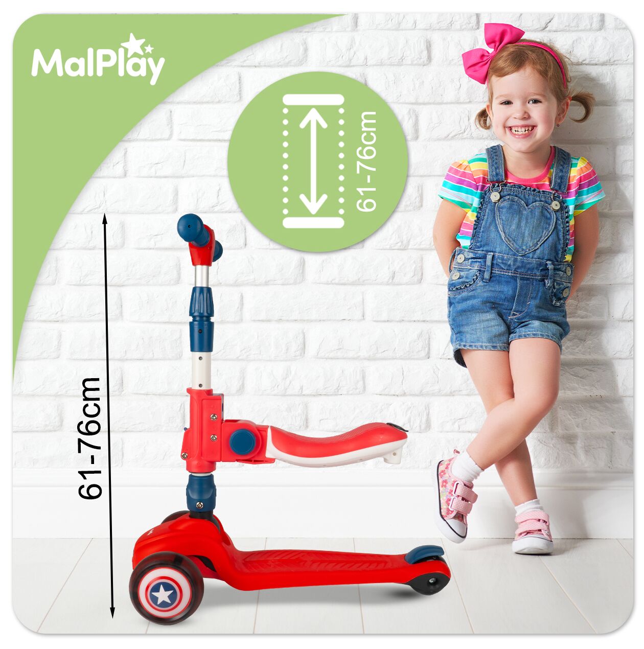 Trotineta cu 3 roti 3 in 1, rosu, MalPlay 112336