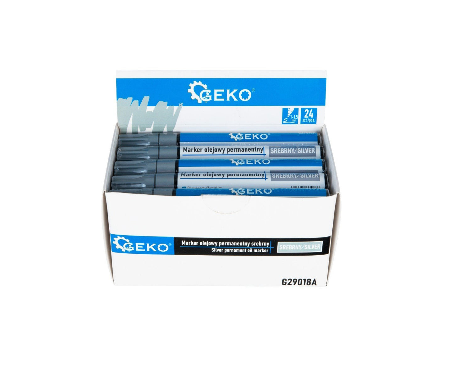 Set markere permanente argintii pe baza de ulei, 24 bucati, Geko G29018A