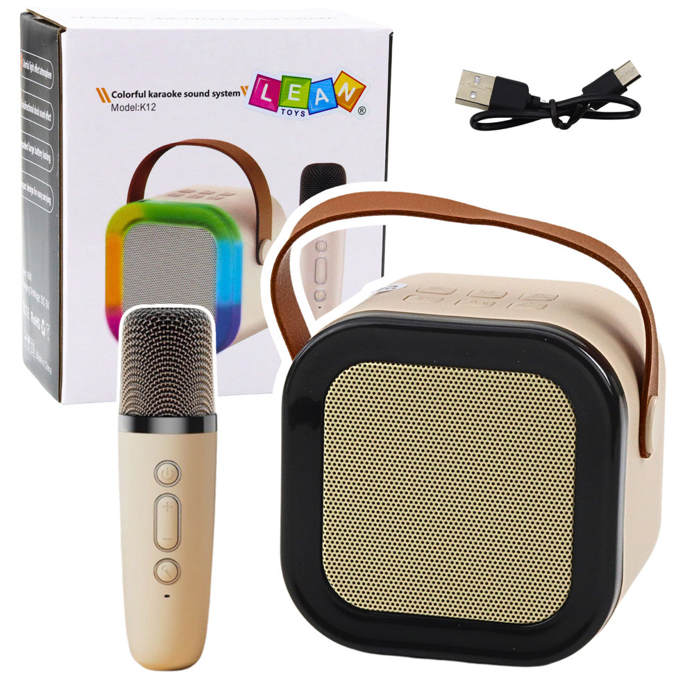 Set karaoke cu boxa si microfon wireless K12 RGB, bluetooth, bej, Lean 24547