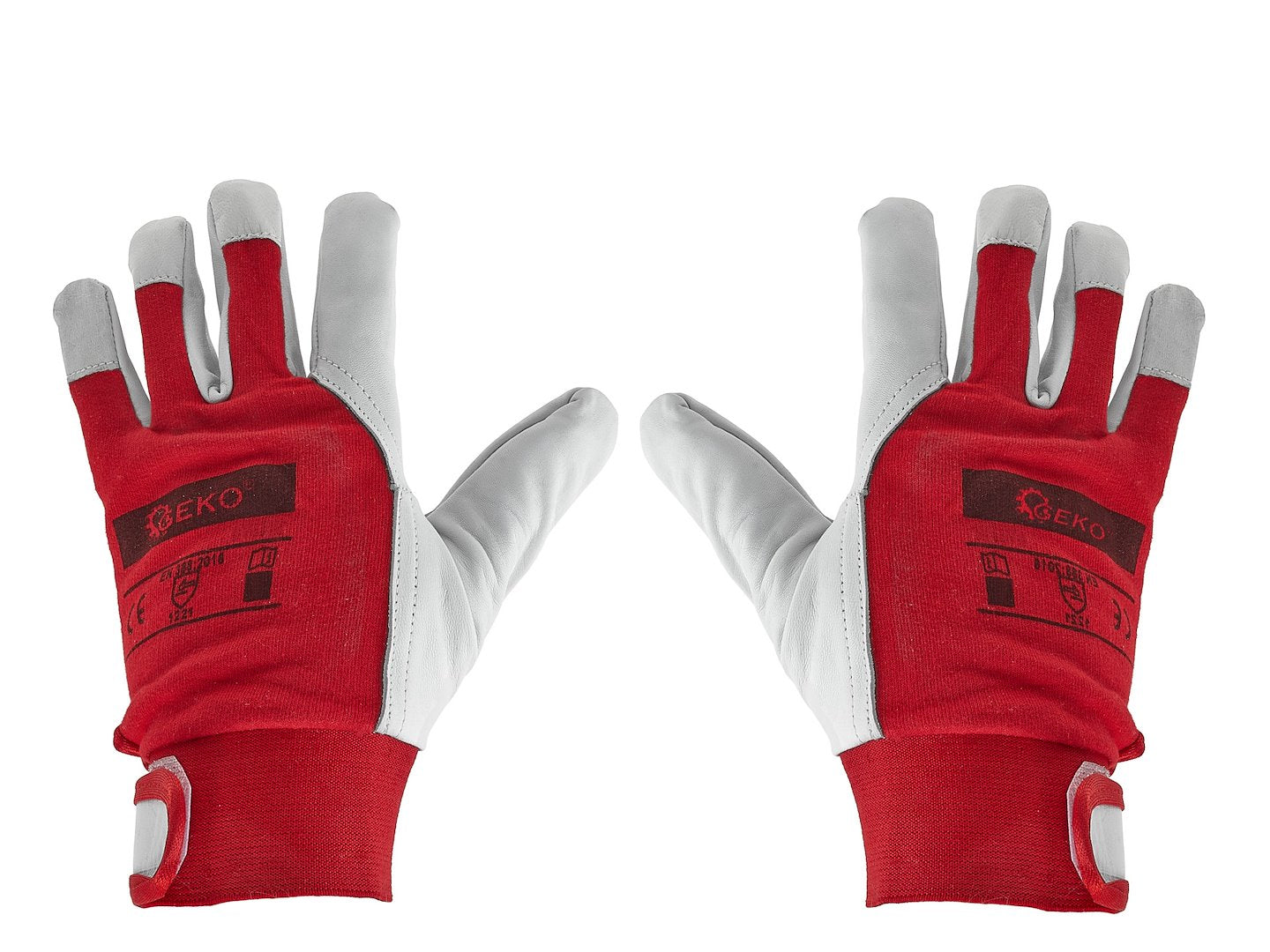 Manusi de lucru din piele de capra cu spate elastic din bumbac, manseta velcro, marimea 10, Geko G73557